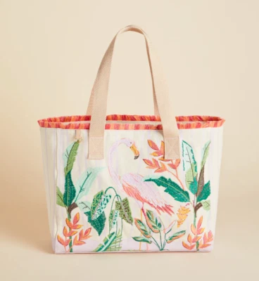 Spartina 449 Tropic Flamingo Large Beach Tote Boho Travel Bag Purse Fringe NWT - Image 1 of 4