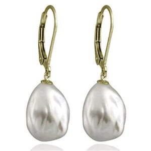 Moda 12-13mm Blanco Barroco Perla Pendientes 18k Piedras Preciosas Fiesta - Imagen 1 de 3