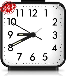 Analog Alarm Clock, Silent Non Ticking Small Clock, Travel Alarm Clock with Snoo - Picture 1 of 18