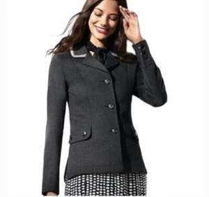 Cabi Blazer Jacket Women S Ponte Knit Gray 3 Button Equestrian Academia Preppy - Picture 1 of 16