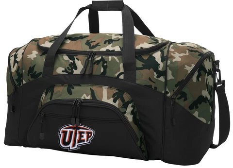 UTEP Duffel BAG CAMO Gym Bags Suitcase LOADED w/ POCKETS Cover