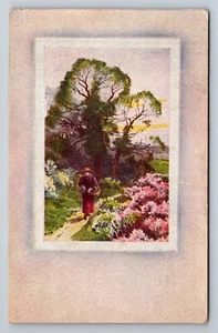 Gruß Blumen Bäume Dame verschickt 1910 Abschuss, MO geteilte Rückseite Postkarte - Bild 1 von 2