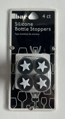 Tapones de silicona reutilizables para botellas de vino Bar - 4 unidades - negro con estrellas blancas Foto 1 de 3