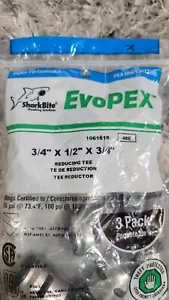 sharkBite 3/4 " x 1/2" x 3/4" Push/Connect EVOPEX Reducin T K444Z3 3PK LOT OF 2 - Picture 1 of 4