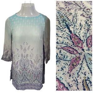J Jill Tunic Top Womens XS Shirt Floral Beach Overlay Vacation Office Casual - Picture 1 of 13
