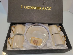 Vintage I. Godinger & Co. Pearl Luster Espresso Cups with Saucers, Set of 4, New - Picture 1 of 15