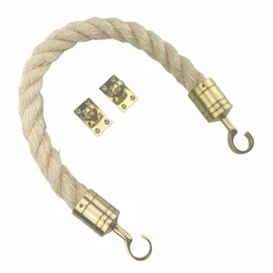 36mm Natural Sisal Barrier Rope x 3 Metres Polished Brass Hooks & Eyeplates - Picture 1 of 1