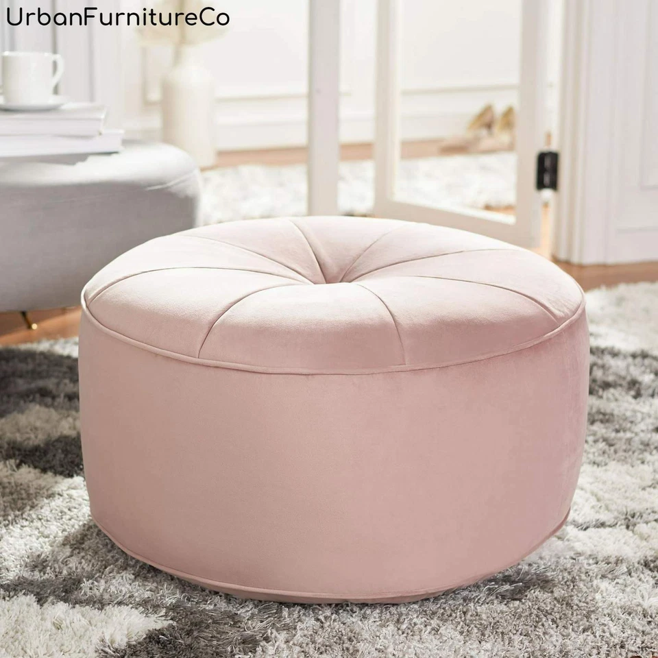 Modern Minimalist Round Velvet Chair Plush Pouffe Ottoman Footrest Living Room - Image 1 of 4