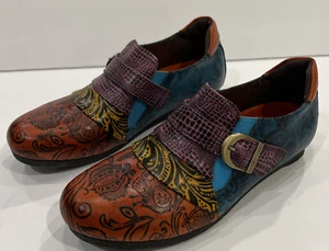 VGC Johnature Women Shoes Genuine Leather Hand-Painted Slip-on. US Sz 7.5 EU 38 - Picture 1 of 12