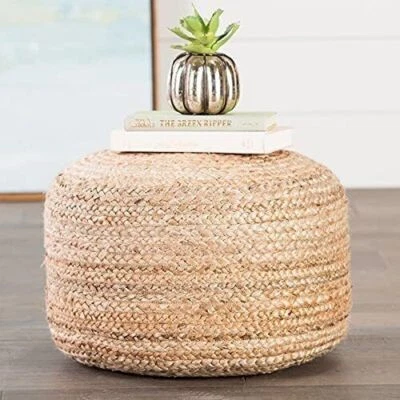 Pouf Jute Handmade Natural Braided Beige Round Ottoman Home Decor Pouffe Cover - Image 1 of 3