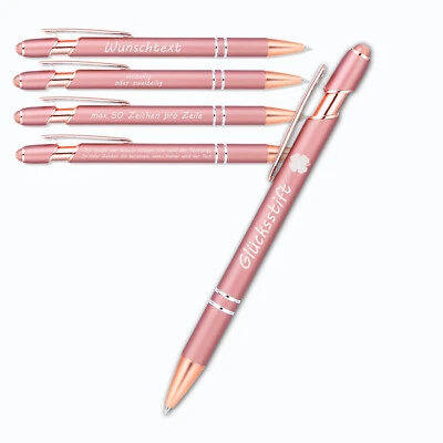 MAUS-DESIGN Roségold Kugelschreiber mit Gravur Glücksstift + Wunschtext