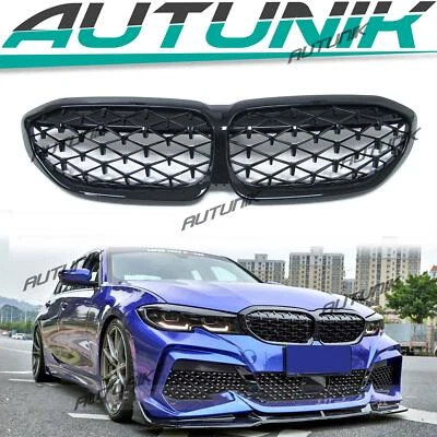 Gloss Black Diamond Front Kidney Grill Grille for BMW G20 330i M340i 2019-2022 Foto 1 de 4