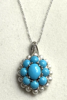 Collar de la Bella Durmiente Turquesa y Perla Esterlina STS Chuck Clemency Foto 1 de 3