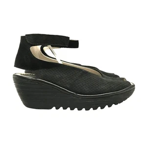 Fly London Yala Damen schwarz Wildleder Keilabsatz Plateau Größe 8,5/39 zehenfrei - Bild 1 von 13