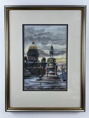 Acuarela enmarcada Catedral de San Isaac, original, firmada, 2001 Foto 1 de 4