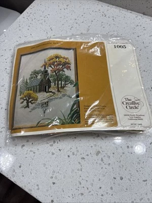 The Creative Circle crewel kit #1005 Little Church By The Lake NEW VTG 1979 - Image 1 of 4