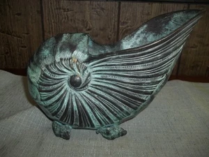 Jardinière coquille Nautilus laiton L 6" H x 6 3/4" L LOURDE !! GRAND - Décoration de plage - Photo 1/9