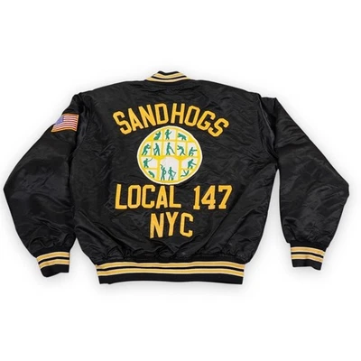 VTG Game Sportswear Sandhogs Local 147 NYC Jacket Men XL Black Union Bomber - Image 1 of 4
