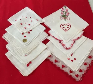 VINTAGE HANKIE HANDKERCHIEF - VALENTINE LOT OF 10 WHITES WITH DESIGNS - Picture 1 of 8