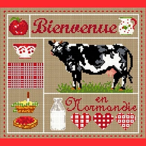 Madam la Fee BIENVENUE EN NaORMANDY / Willkommen in der Normandie französisches X-Stichmuster - Bild 1 von 4