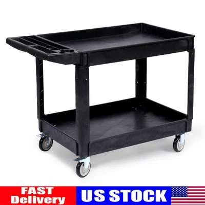 Carro de servicio utilitario carro rodante de plástico 2 estantes 550 lb con ruedas giratorias de 360 ° Foto 1 de 4