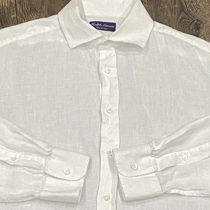 Ralph Lauren Purple Label Linen Shirt White 100% Button Up Mens XL Ivory READ - Picture 1 of 15