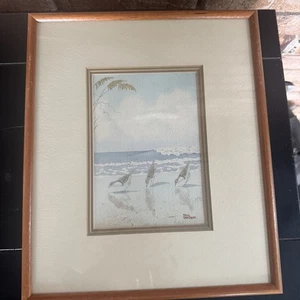 Vintage Framed Watercolor Original Art | Artist Signed | Coastal Birds Beach - Picture 1 of 9