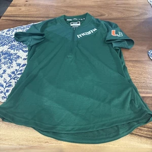 WOMENS NCCA ADIDAS MIAMI HURRICANES SHORT SLEEVE 1/4 ZIP JACKET TOP S GREEN NEW - Picture 1 of 10