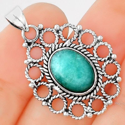 Natural Paraiba Amazonite 925 Sterling Silver Pendant Jewelry P-1009 - Image 1 of 4