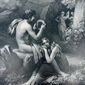 1880s Victorian Art Print Engraving DAPHNES AND CHLOE - Picture 1 of 3