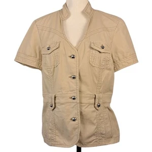 WHITE HOUSE BLACK MARKET 14 Short Sleeve Khaki Safari Outback Jacket Utility - Picture 1 of 9