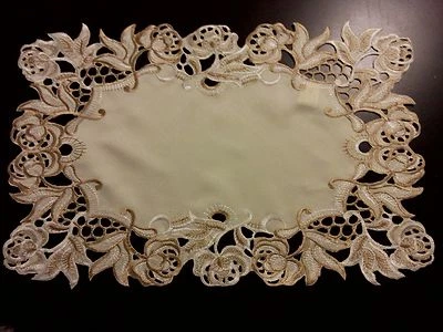 2pcs 12"x18" Embroidered Placemat Brown Cutwork Design Table Topper Home Decor - Image 1 of 2