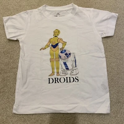Uniqlo Star Wars Master Graphics Droids White T-Shirt Kids Size 3-4 C-3PO R2-D2 - Image 1 of 4