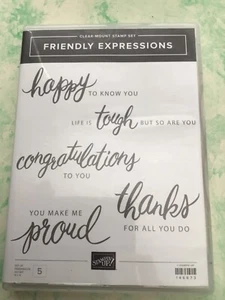 New SET 5 Stampin Up Friendly Expressions Stamps Cardmaking 146673 Proud Thanks - Picture 1 of 2
