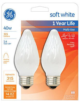 Decorative Light Bulb, Flame Shape, White, 40-Watt, 2-Pk. - Image 1 of 1