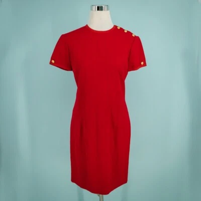 Ralph Lauren Blue Label Size 4 Red Nautical Button Short Sleeve Wool Lined Dress - Image 1 of 4