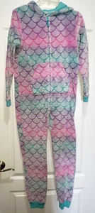 girls XL 14/16 MERMAID FLEECE 1 PC SLEEPER PAJAMA lined hood ZIPPER FRONT CUTE! - Picture 1 of 2