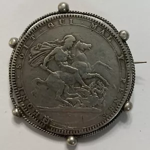 1819 UNITED KINGDOM CROWN SILVER COIN KING GEORGE III PIN BROOCH WIRE - Bild 1 von 3