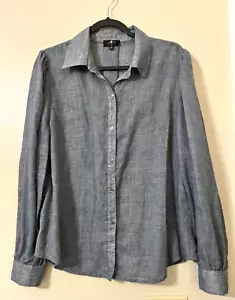 NWOT Women Blue 7 For All Mankind Long Puff Sleeve Button Up Shirt Size L - Picture 1 of 6