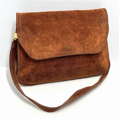 Andrew Geller Italy Purse Handbag Clutch Rust Suede Foldover Envelope 70s Vtg - Image 1 of 4