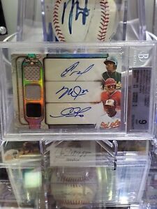 2014 Topps Triple Threads Mike Trout/Jones/Cespedes Jersey Patch AUTO BGS 9 