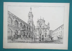 ITALIEN Loreto Piazza Basilica della Santa Casa - 1850 Litho Druck - Bild 1 von 1
