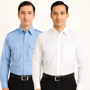 Men's Pilot Shirt L/S White & Blue | Uniform Workwear | (14.5 to 24) Sizes - Picture 1 of 8
