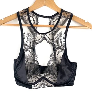 Pleasure State Whitney Bra Size 10DD Black Sheer Mesh Floral Embroidered - Picture 1 of 11