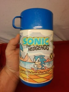 Vintage Aladdin SEGA 8oz Thermos Sonic The Hedgehog W/ Paper Lunchbox Game - Picture 1 of 9