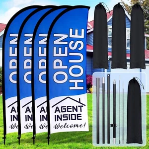 Buryeah 4 Pack Open House Flags Signs for Real Estate Agents 7x5.4 Ft Feather... - Picture 1 of 6