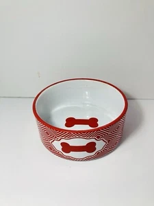 Petrageous Pet Food Red Bone Bowl Water Food Dish Stoneware - Picture 1 of 10