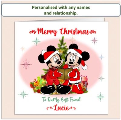 Personalised Mickey & Minnie Mouse Christmas Card Grandson Granddaughter RED - Image 1 of 4