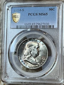 1954 S Toned Franklin ๐๐PCGS MS 65 Exceptional Gem Vibrant Rainbow ๐๐VIDEO - Picture 1 of 10