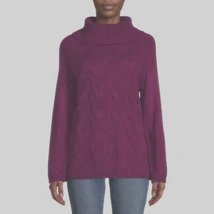 Love Trend New York Women’s Cowl Neck Cable Sweater, Plum, Small - Picture 1 of 5